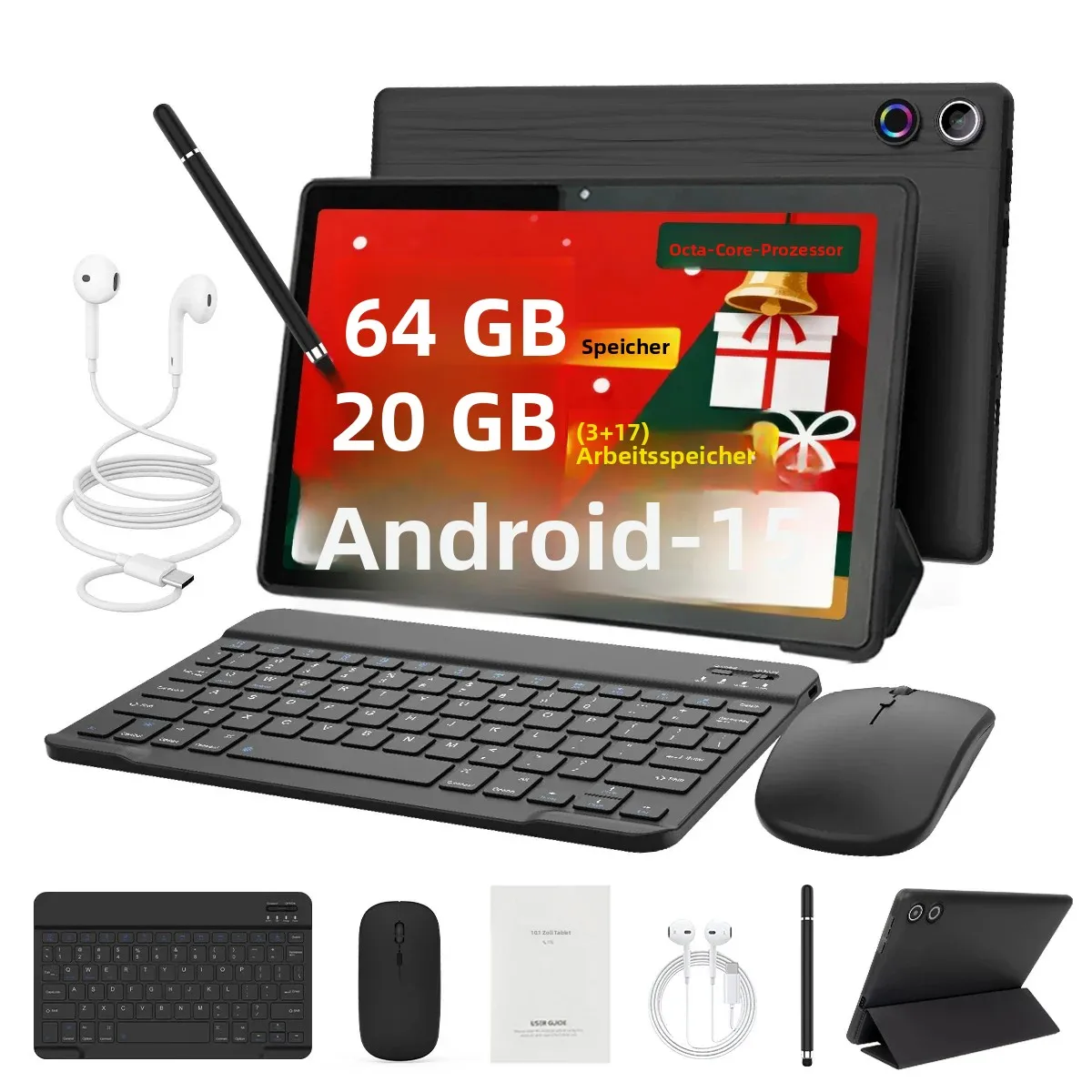 URAO Android15 10-Zoll-Tablet 20GB RAM 64GB ROM Erweiterbar auf 1TB WIFI6 WidevineL1 5000mAh Stylus Tastatur Maus Kopfhörer Hülle Set Image