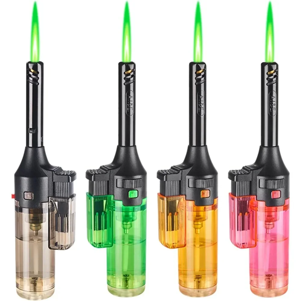 2025 Butan-Taschenfeuerzeug, Grüne Flammenstrahl-Feuerzeuge, Einstellbare Flamme Windfest Sichtbarer Kraftstofftank Küche, Outdoor, BBQ Image