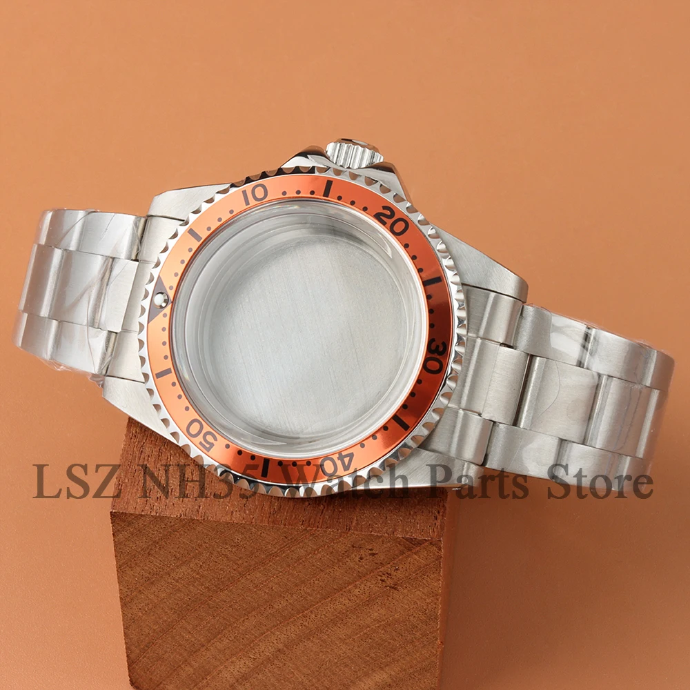 39,5 mm NH35 Vintage-Uhrengehäuse, orange Lünette, rundes Saphirglasgehäuse für SUB GMT NH35 NH36 Uhrwerk, Oyster/Jubilee-Armband aus Stahl Image