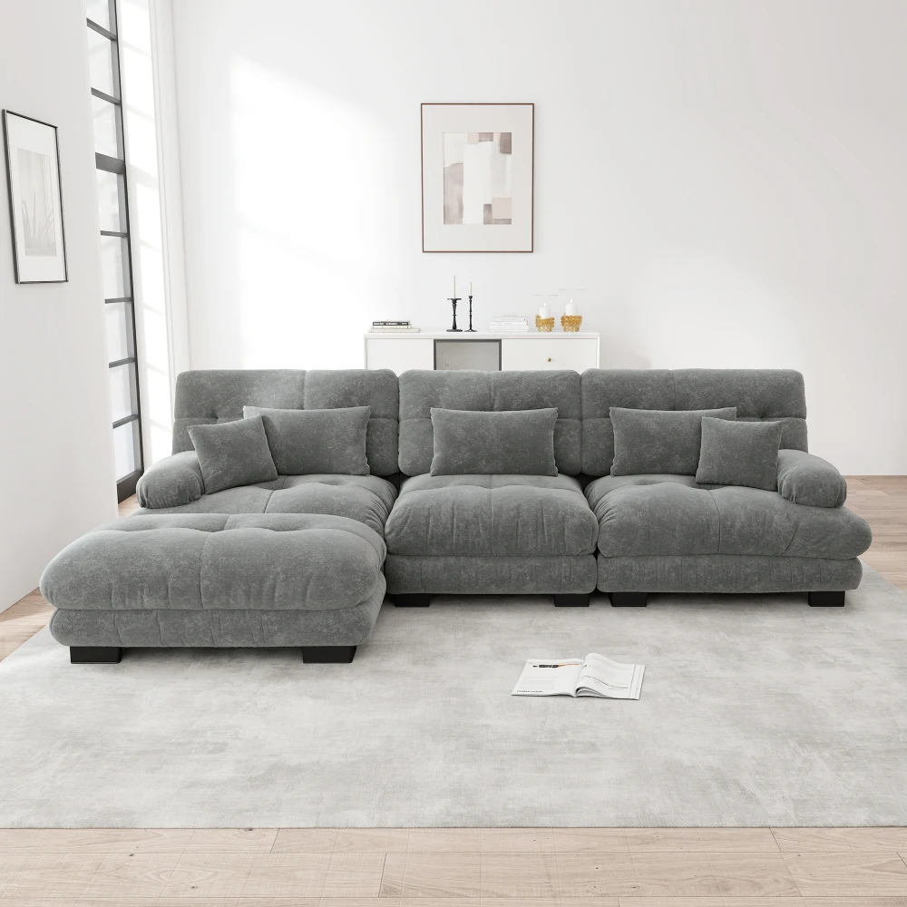 Übergroßes L-förmiges Cloud-Sofa Luxuriöses Modulares Ecksofa für Wohnzimmer Tiefes Schlafsofa mit Ottoman