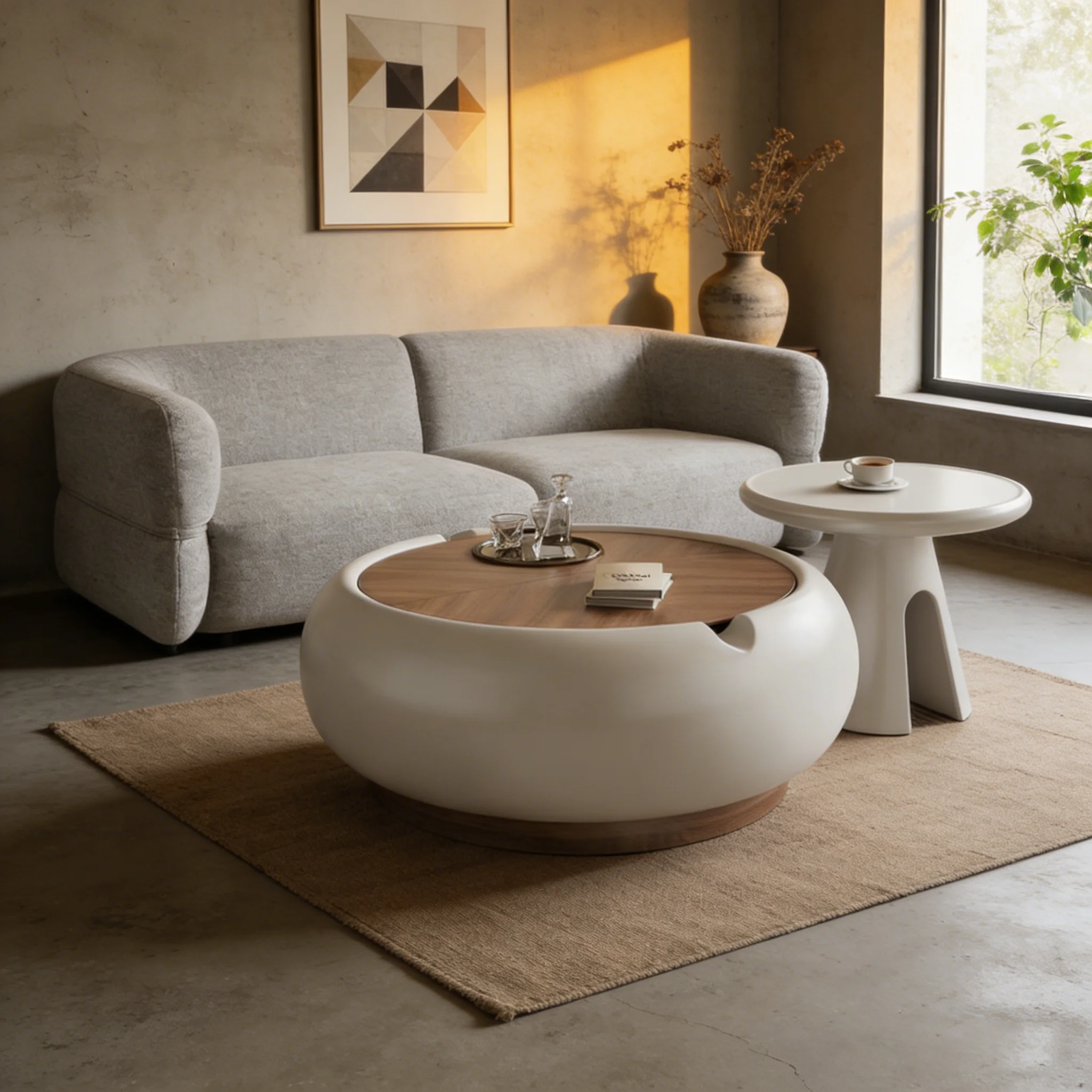 Einfaches rundes Couchtisch-Set mit versteckter Stauraum, Wohnzimmer-Mitteltische, moderne, stilvolle Sofa-Beistelltischmöbel für Zuhause Image