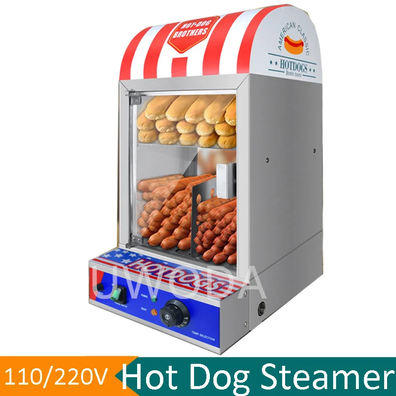 Kommerzielle Elektrische Hot-Dog-Zubereitungsmaschine Edelstahl Hot-Dog-Warmhaltevitrine Hot-Dog-Brötchen-Präsentationswärmer 1500W Image