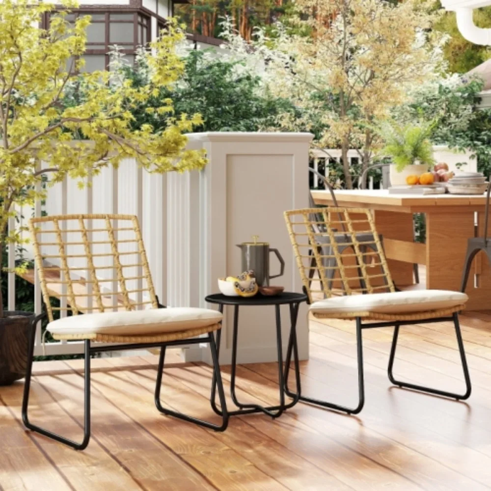 Gartenmöbel-Set aus Rattan, Balkonmöbel-Set für 2 Personen, 3-teilige Sitzgruppe für den Außenbereich in Beige und Braun