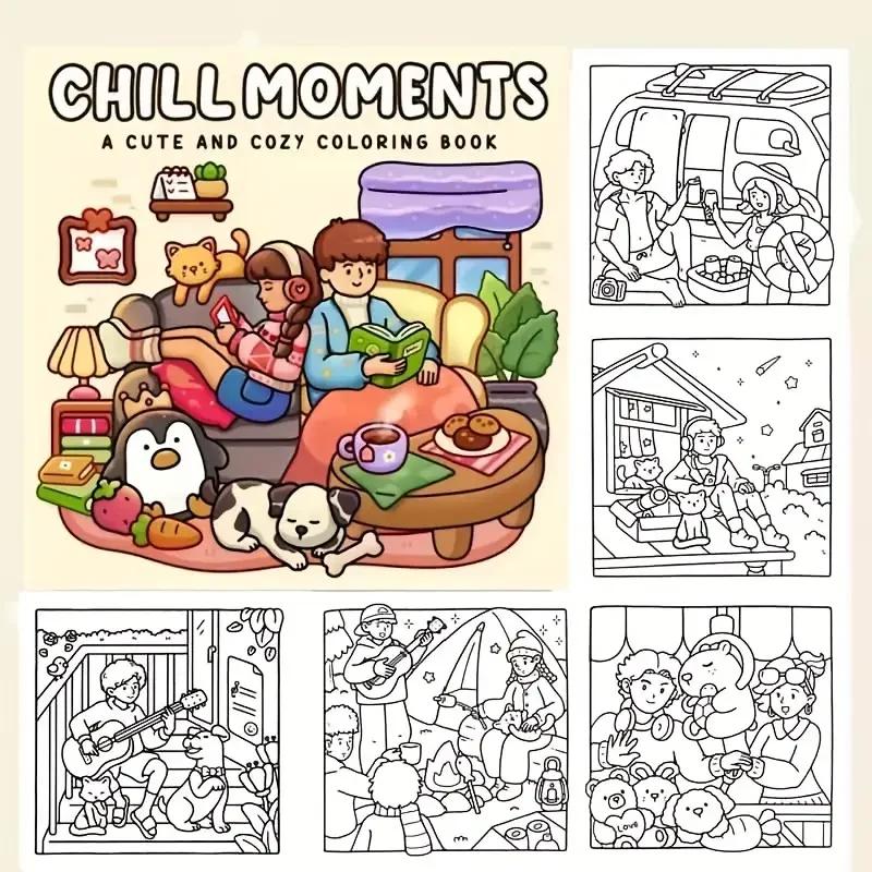 Chill Moments Einfaches Malbuch für Erwachsene, Stressabbau-Zeichenbuch, perfektes Geschenk für Party, Geburtstag und Neujahr Image