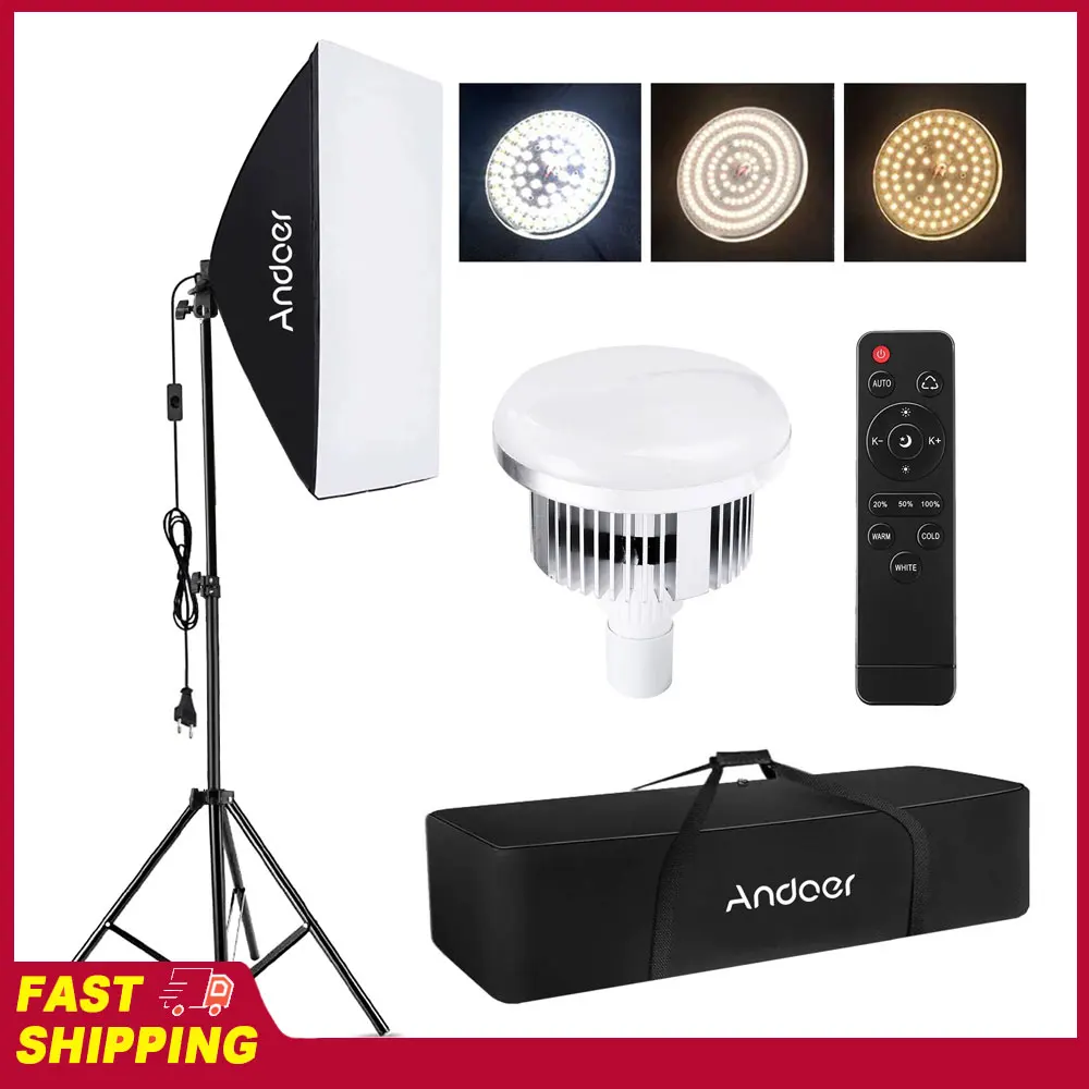 Andoer Softbox-Beleuchtungsset, Studio-Fotografie-Lichtset mit 85 W, 2800 K-5700 K LED-Licht für Porträt-, Produkt-, Foto- und Videoaufnahmen Image