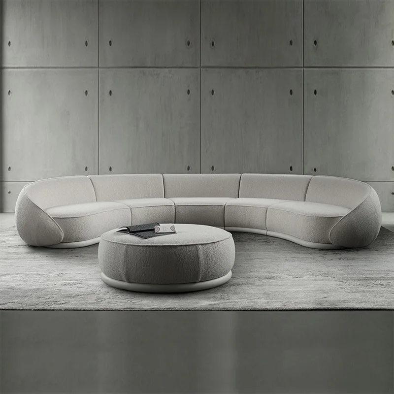 Luxuriöse gebogene Ecksofas aus weißer Lammwolle, modernes nordisches Wohnzimmersofa, stilvoller Komfort, große Sofas für Zuhause, Hotelmöbel Image