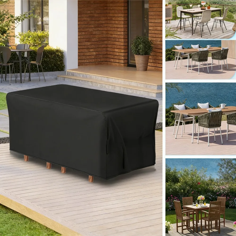 Mehrgrößige Outdoor-Möbelabdeckung aus Oxford-Gewebe, Schwarz-Silber, Wasserdichte Sofaabdeckung für Gartenmöbel