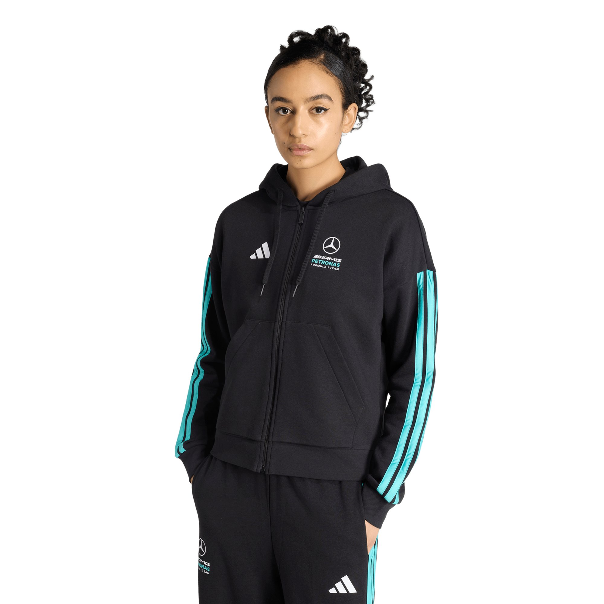 Mercedes AMG Petronas adidas F1 Logo Zip Hoodie – Schwarz – Damen