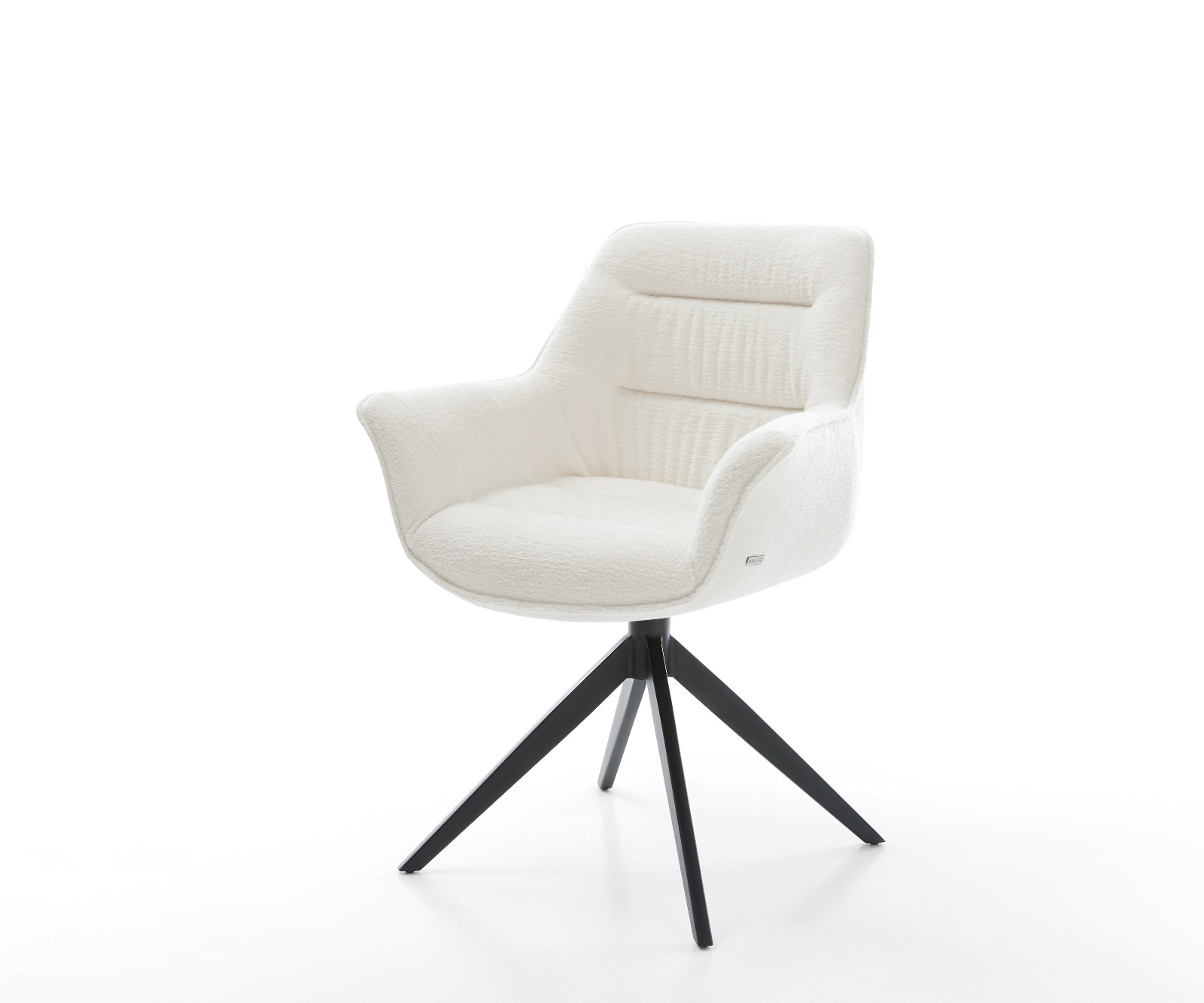 DELIFE Drehstuhl Kaira-Flex Bouclé Soft Beige Kreuzgestell breit Schwarz 360° drehbar Wippfunktion, Esszimmerstühle Image