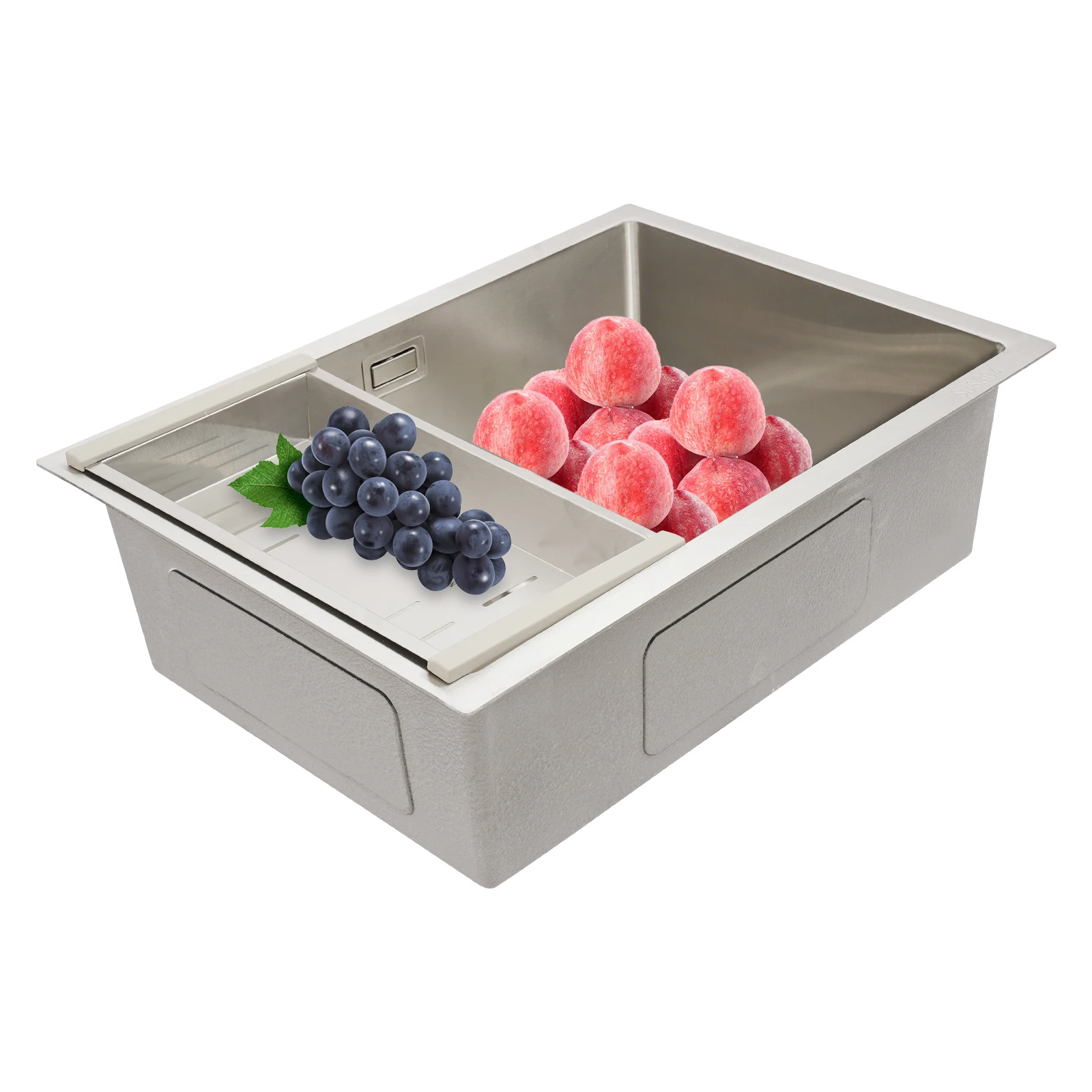 Évier de cuisine en acier inoxydable, évier de cuisine avec panier égouttoir, évier de cuisine à cuvette unique 60*44*19cm pour la famille, le restaurant