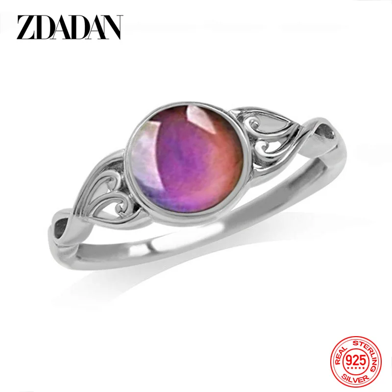 ZDADAN Anello in argento 925 ovale con cambiamento di temperatura dell'umore per regali di gioielli per feste di nozze con fascino da donna