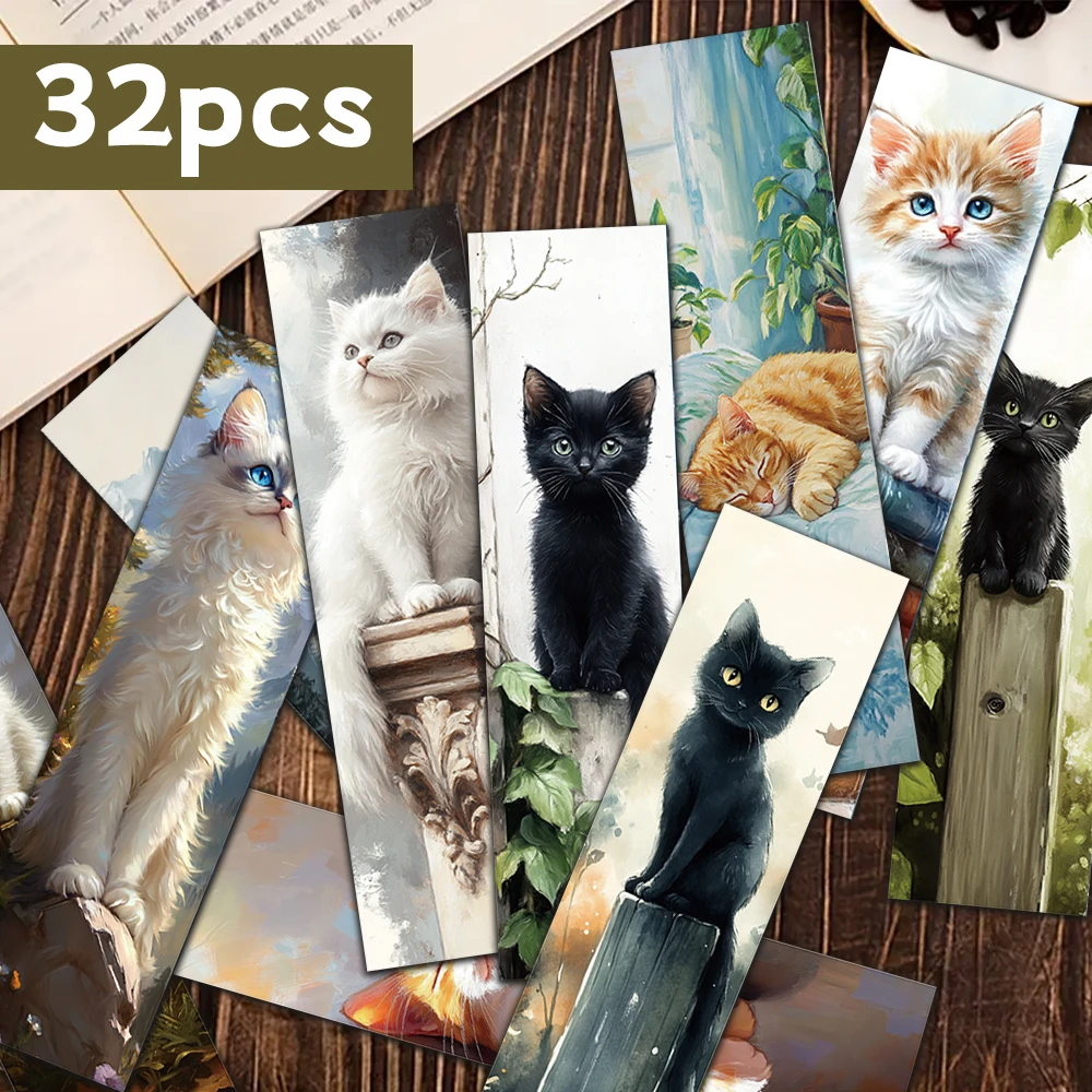 32 Stück, niedliche Katzen-Sammel-Lesezeichen, Schulanfangsaison, Weihnachten, Halloween, geeignet für Lehrer, Leser und Geburtstage Image