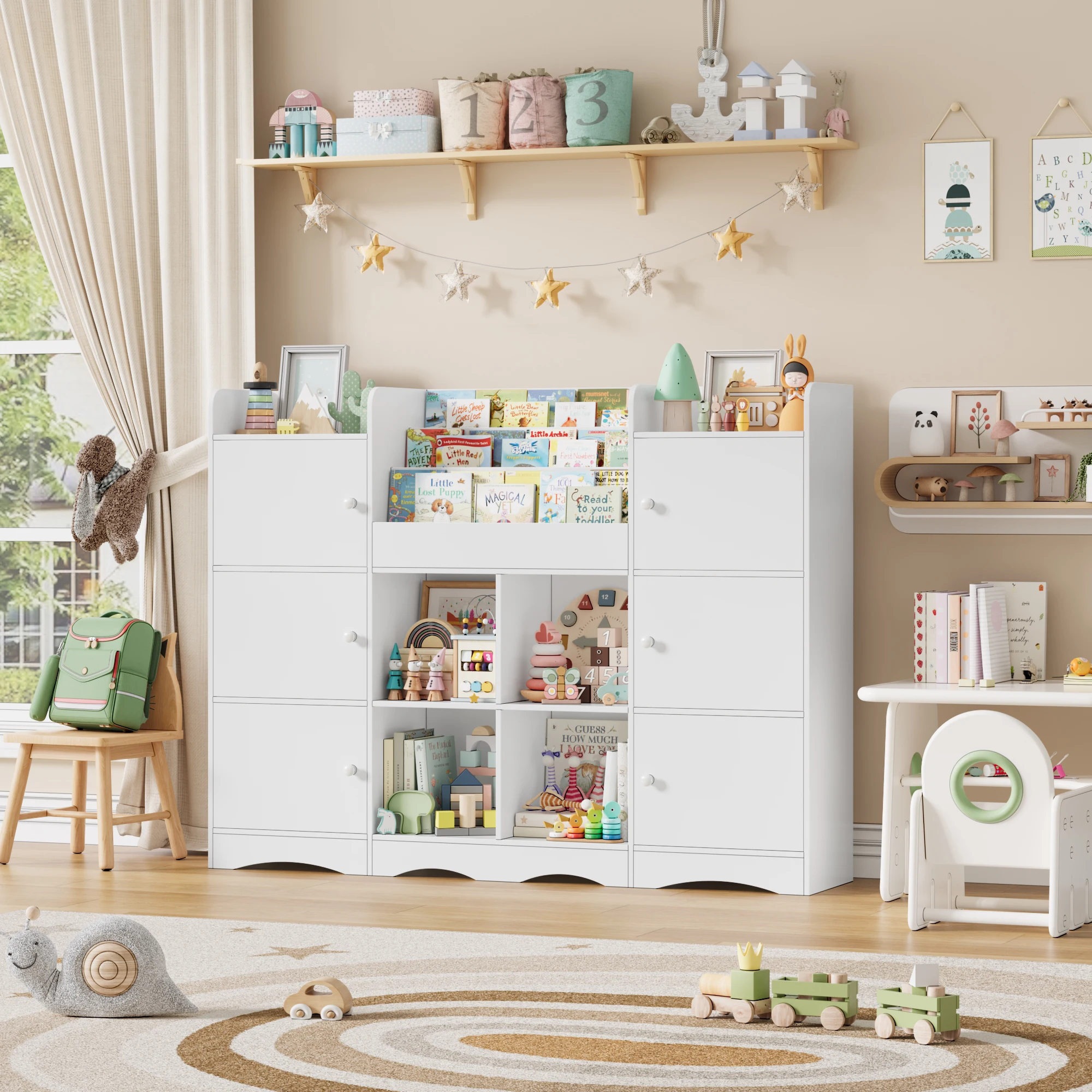 Getone kinderregal kinderzimmer möbel mit 12 Fächer,Bücherregal Kinder kinderschrank mit 6 Türen Montessori Regal 140x30x106 cm