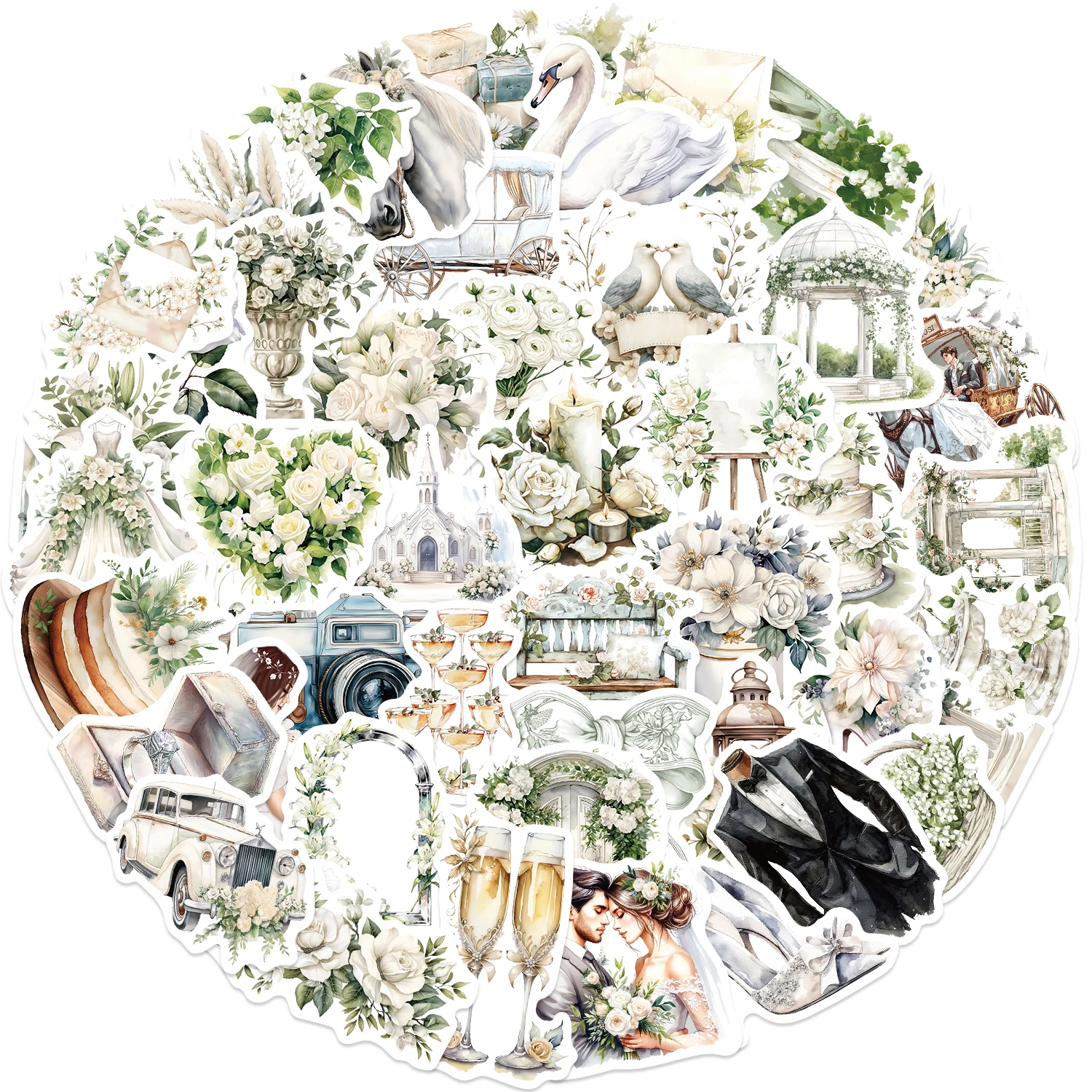 50/100 Stück Aquarell-Hochzeitsaufkleber, Notizbuch, Hochzeitseinladungsumschlag für Scrapbooking, Einladungskarte, Fotoalbum, Dekor Image