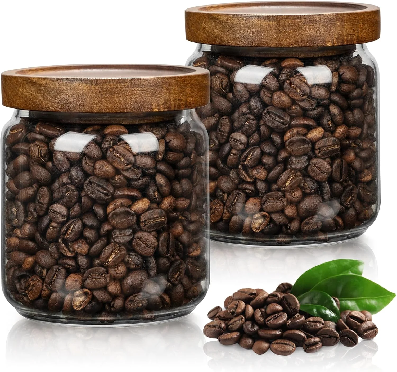 Luftdichte Glas-Aufbewahrungsgläser mit Holzdeckeln, 15oz Klare Lebensmittelbehälter für Vorratskammer, Bohnen, Gewürze & Trockenwaren Image