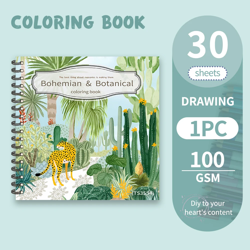 Topfpflanzen-Malbuch im böhmischen Stil, Teenager, verschiedene Muster, 100 g schweres Papier, Stressabbau, Geburtstagsgeschenk Image