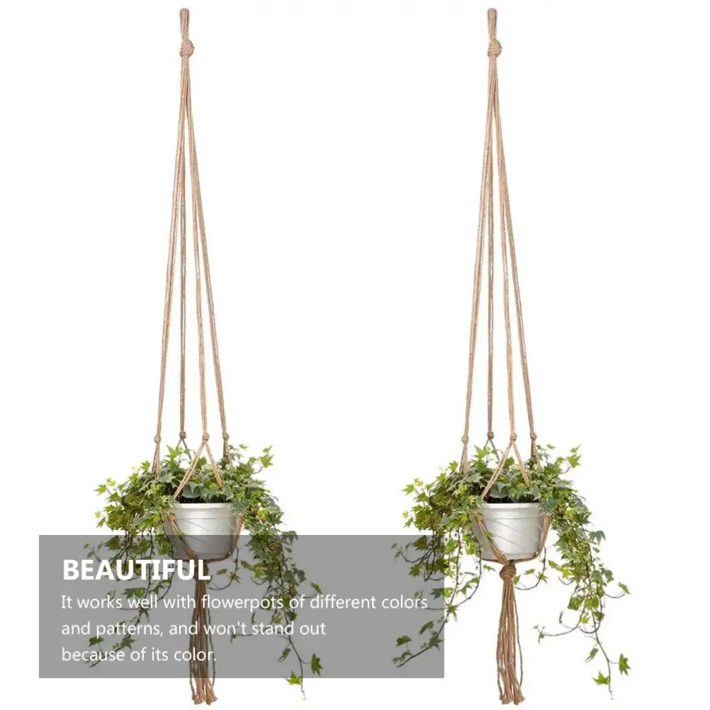 2 stücke 90 cm Gartenarbeit Grün Gewebt Hängen Rack Blumentopf Net Tasche Hanf Seil Indoor Und Outdoor Hängenden Korb Image