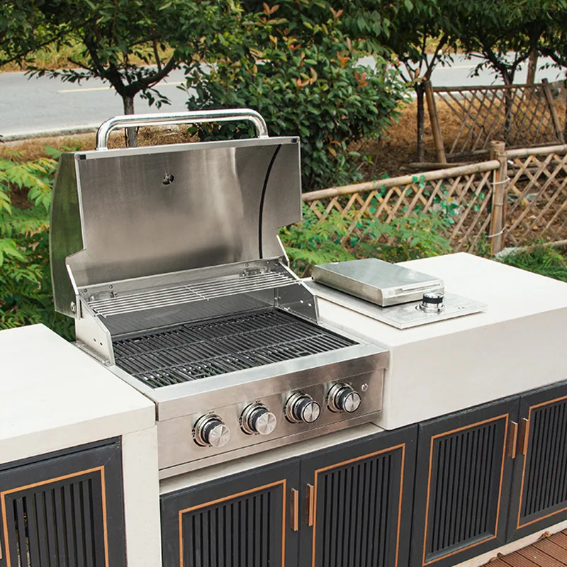 304 Edelstahl Dual-Use BBQ-Grill, Einbau-Holzkohle- & Gasgrill für den Garten im amerikanischen Stil mit Ofengestell Image