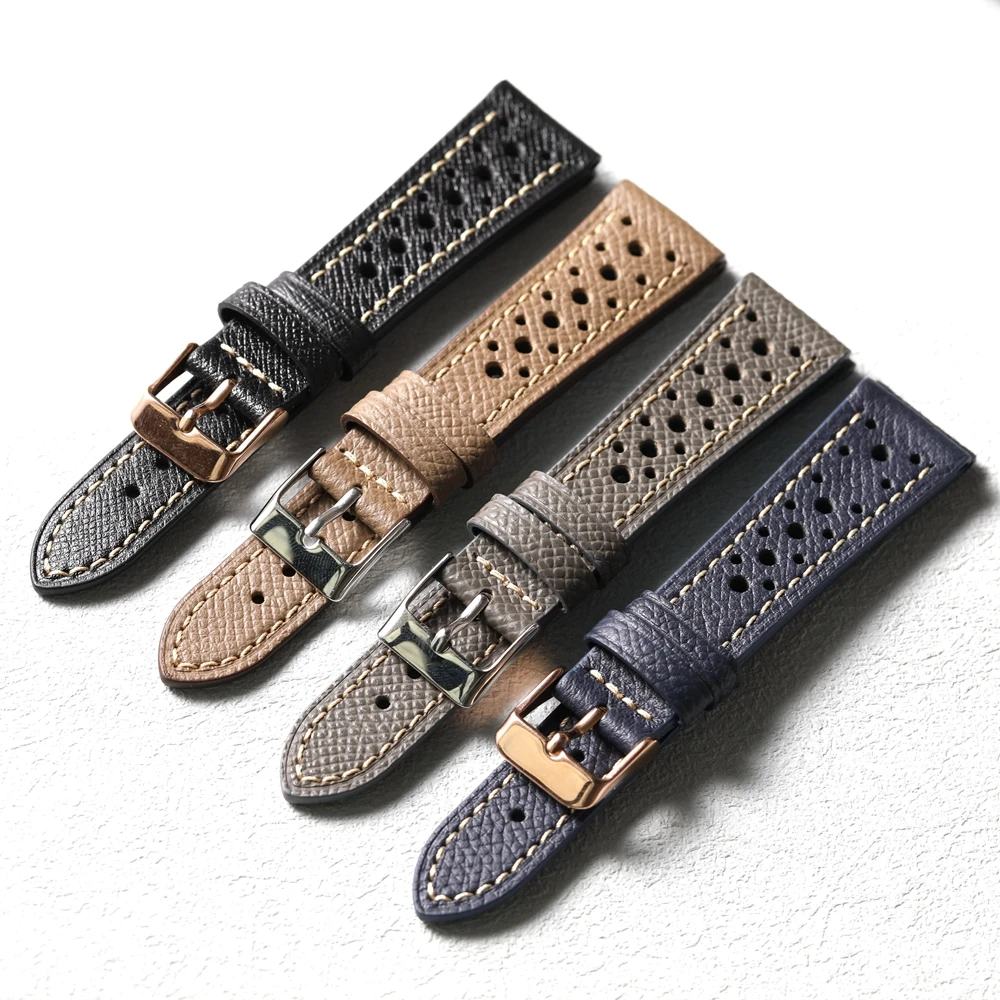 Handgefertigtes EPSOM-Armband aus Rindsleder mit Palmenmaserung, 18, 19, 20, 21, 22 mm, grau-schwarz-blau-braunes Lederarmband, weicher Vintage-Stil Image