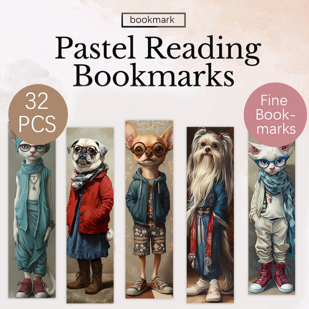 32 Stück, abstrakte Katzen- und Hunde-Lesezeichen, zurück zur Schule, Weihnachten, Halloween, geeignet für Lehrer, Leser, Geburtstagsgeschenke. Image