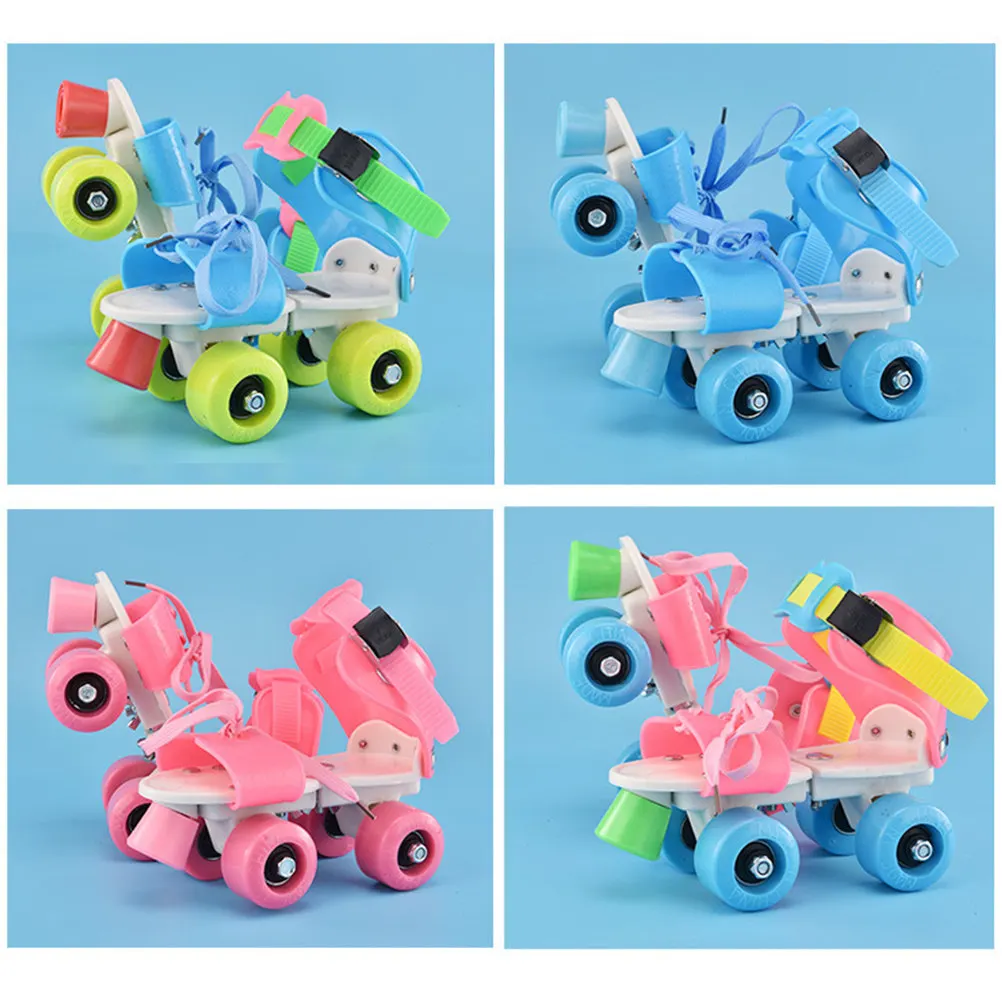 Verstellbare Doppelreihen-Vierrad-Skateschuhe, rosa, Größe 25-32, schützende Skateschuhe, bequemer Knöchelriemen, Geschenk