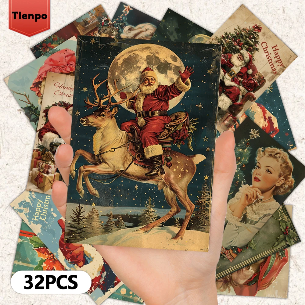 32 Stück Weihnachtssternstück 3,94 x 5,7 Zoll Weihnachtskarte, Nachrichtenkarte, Vintage-Postkarte, Weihnachtsgrußkarte Image