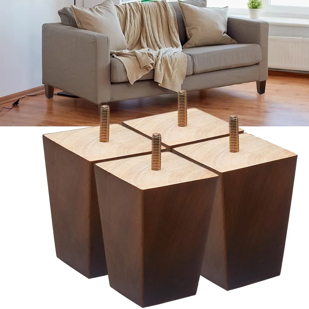Mid-Century Modern Holzmöbelbeine, - Quadratische braune Couchbeine, Ersatzbeine für Sofa, Sessel, Tisch Image