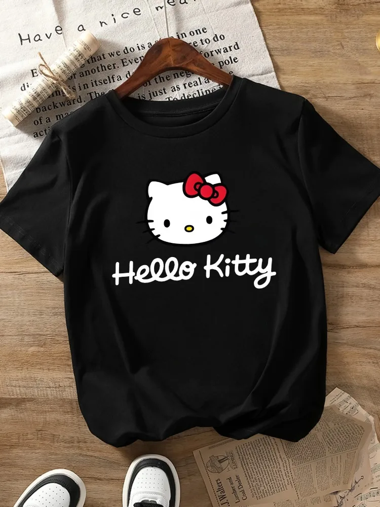 Sommer-T-Shirt für Kinder aus 100 % Baumwolle, weicher, atmungsaktiver Stoff, Hello-Kitty-Print von Sanrio, ein unverzichtbares Stück für die tägliche Freizeitmode Image