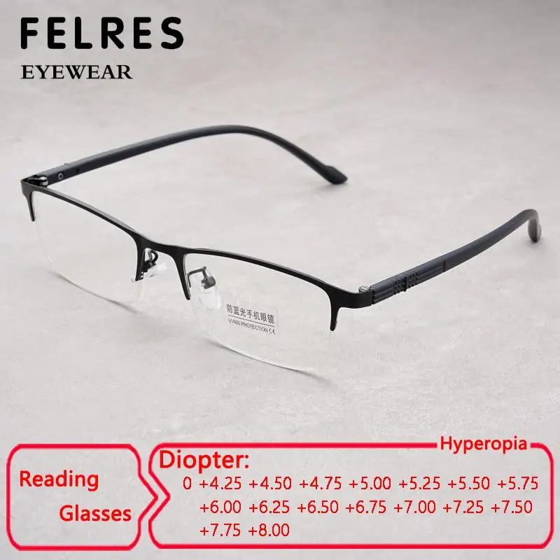 Halbrahmen Anti-Blaulicht-Lesebrille Herren Business Optische Brillengestelle Ältere Menschen Hochdioptrien +4,25 4,5 6,0 7,0 8,0 Image