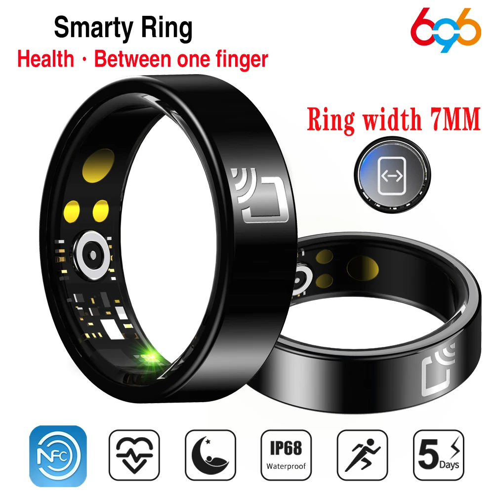 696 Ultradünner Smart Ring Paar NFC 24 Stunden Herzfrequenz Blutsauerstoff Schlaf Gesundheitsüberwachung Männer Frauen Wasserdicht Sport Fitness Image
