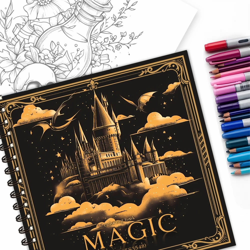 Fantasy Magic Malbuch, Malbuch für Teenager, verschiedene Muster, 100 g schweres Papier, Stressabbau, Geburtstagsgeschenk Image