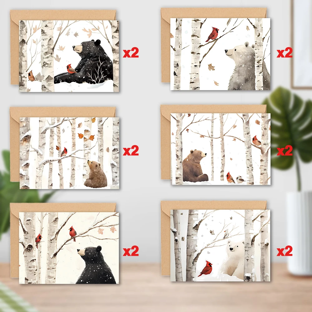 24 Stück, Bär mit verschneiter Geburtstags-Grußkarte mit Umschlag für jedermann, DIY-Grußkarte, Einladungskarte, Mehrzweck-Grußkarte Image