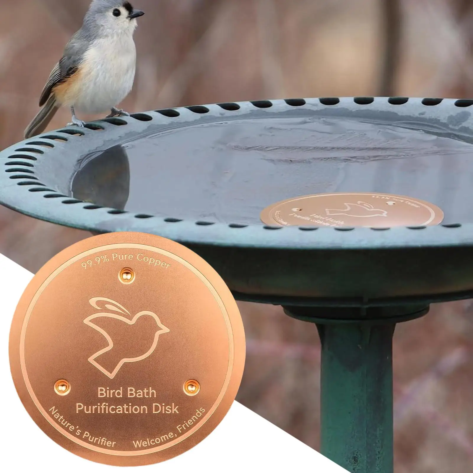 Metall Vögel Bad Tablett Kupfer Vogel Bad Disk Outdoor Feeder Reinigung Zubehör Triple-Punkt Unterstützung Reiniger Disc Wasser Schüssel