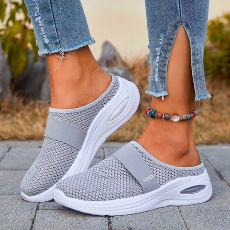 Backless Sneakers for Women Women s Mules Womens Summer Mules Mules for Women 2026 Backless Tennis Shoes for Women Hollow Out Women s Ladies Mesh Shoes Footwear Flat Breathable Shoes Gray 9