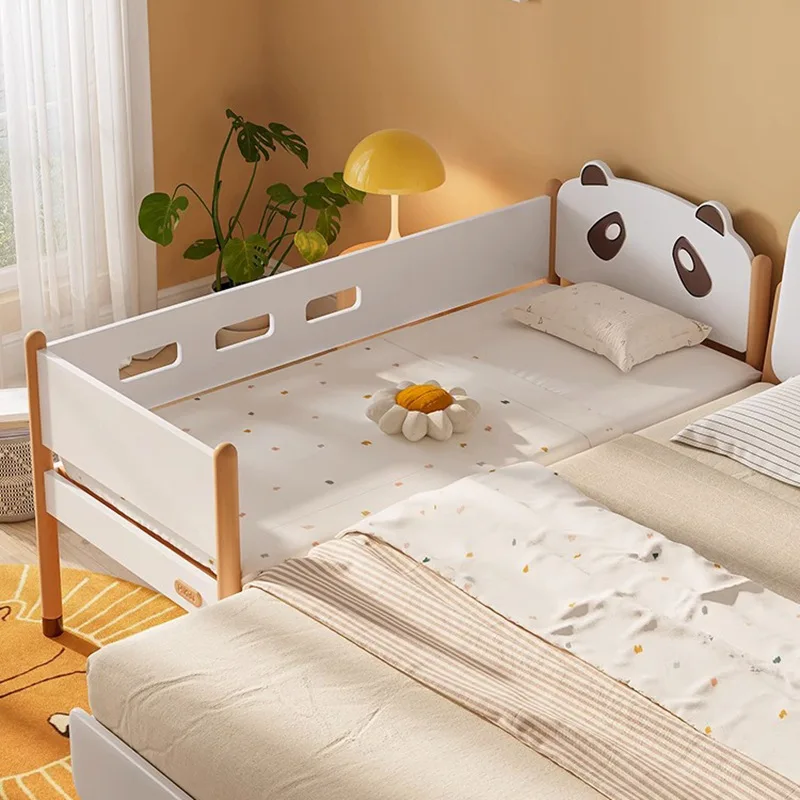 Letto per bambini in legno massello che unisce culla panda regina culla guardrail allargata in altezza regolabile