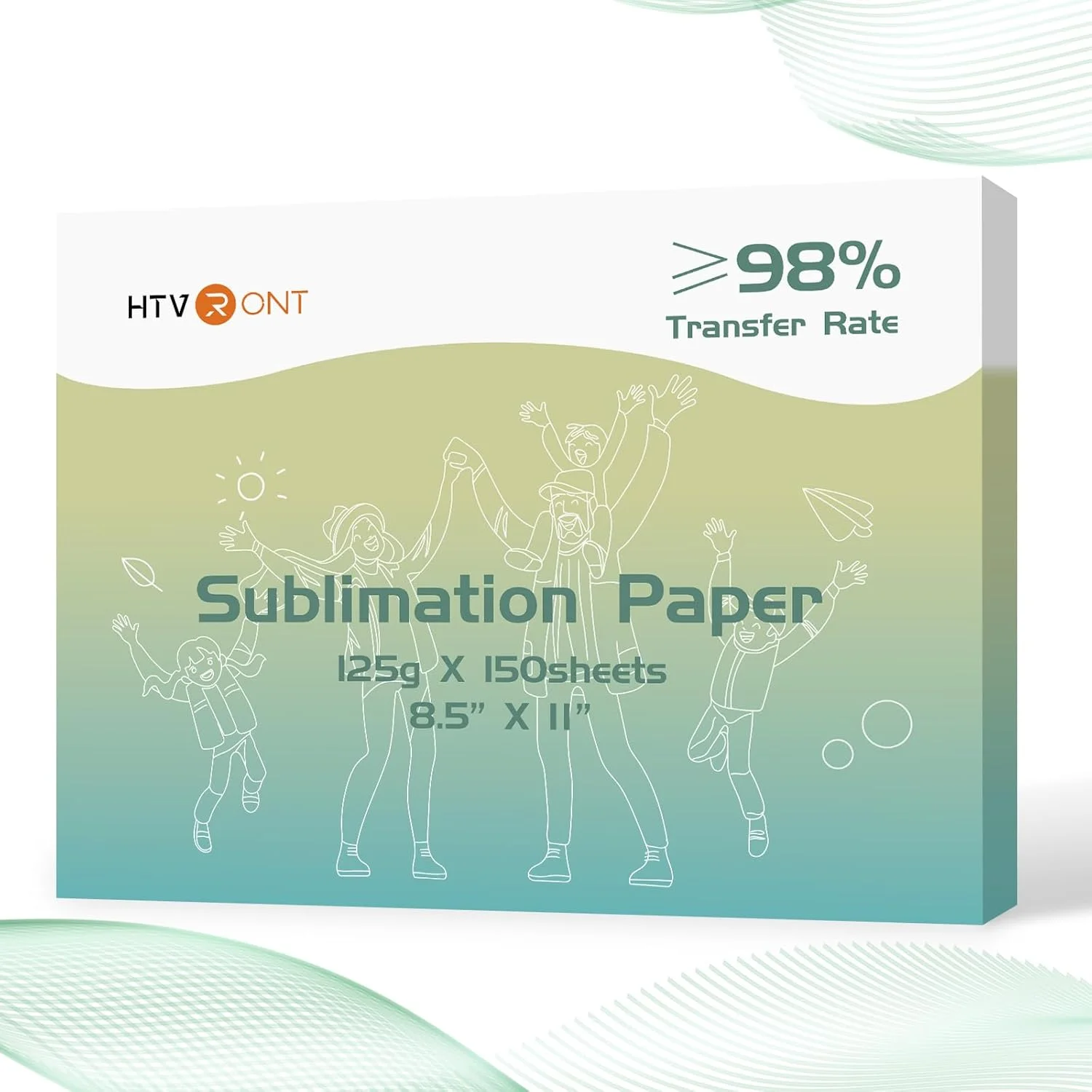 Papier de sublimation HTVRONT 8,5 x 11 pouces - 150 feuilles, compatible avec les imprimantes jet d'encre, 120 g/m²
