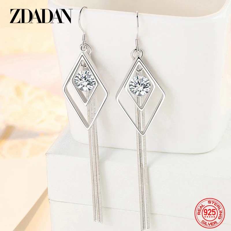 ZDADAN Orecchini pendenti con nappe lunghe in argento sterling 925 per le donne, regalo di gioielli da sposa alla moda