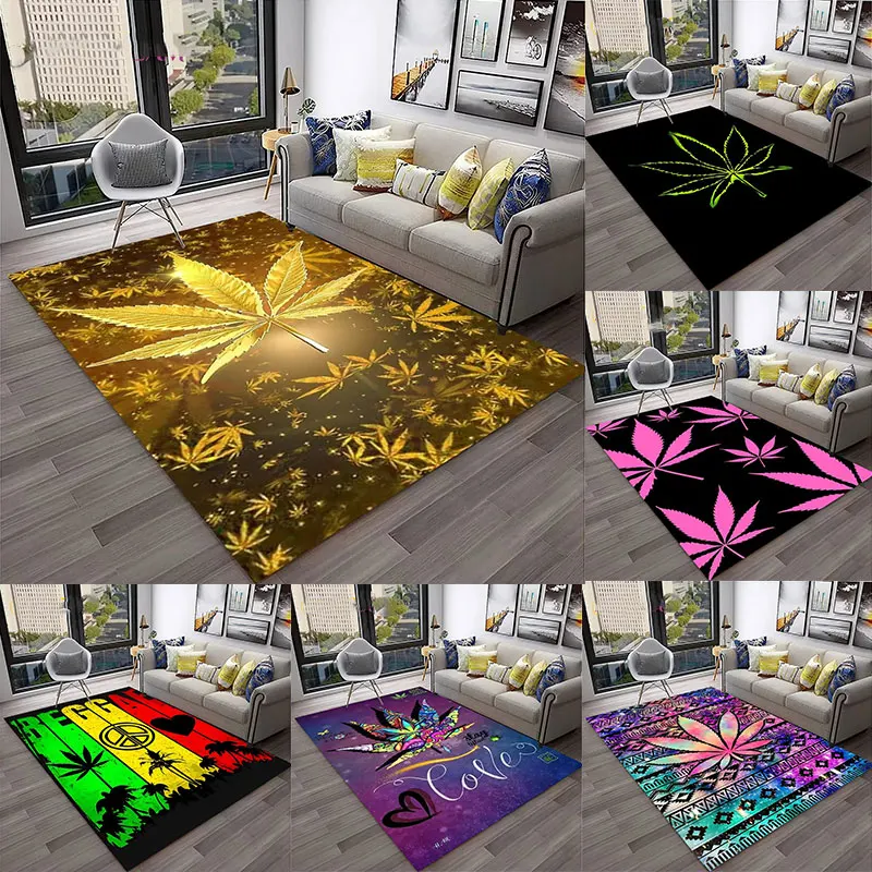 Weed Plants Maple Leaf Carpet Rug for Home Living Room Bedroom Sofa Playroom Doormat Kitchen Decor Area Rug Non-slip Floor Mat
