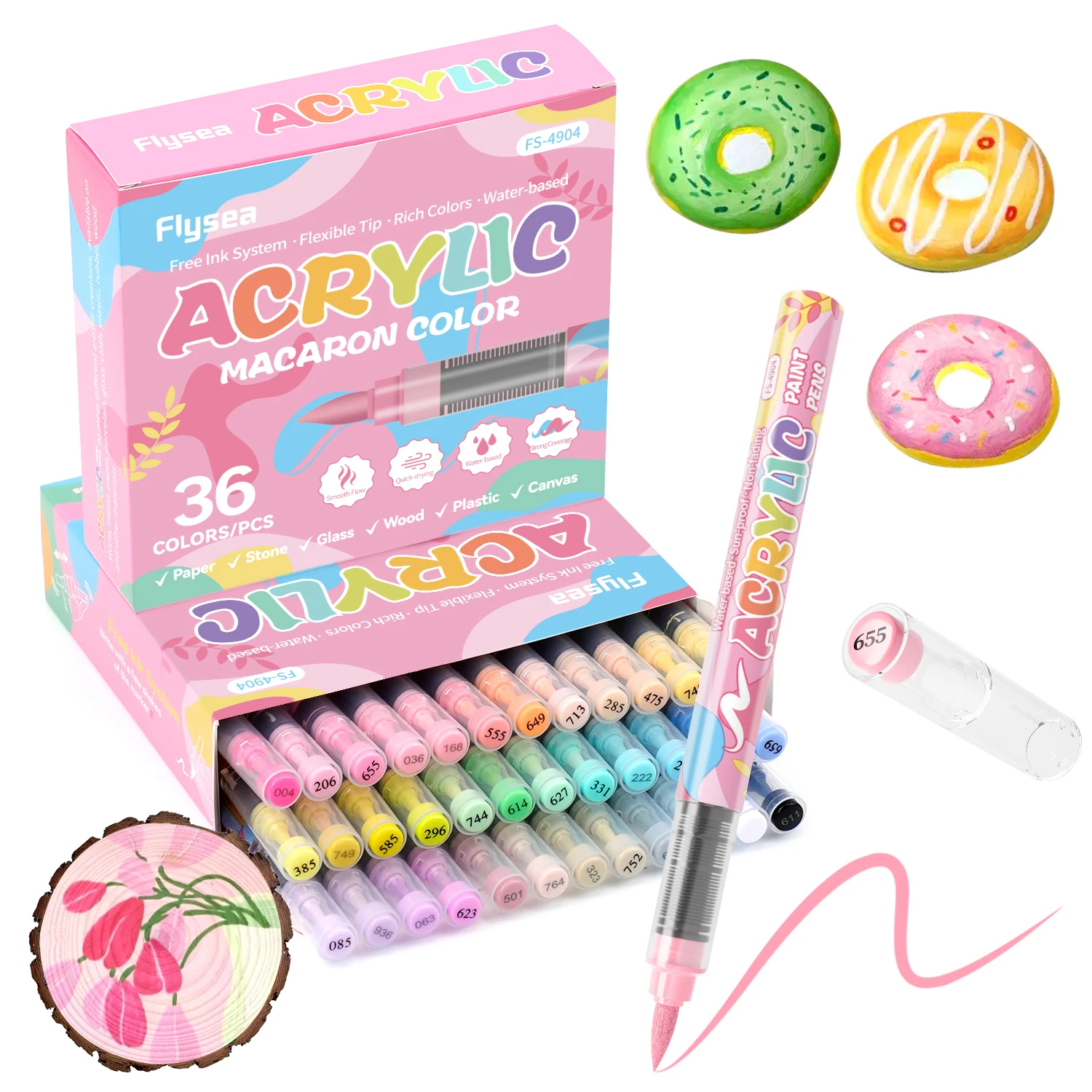 24/36 Farben Automatischer Tintenkontroll-Acrylmarker·Flexible Spitze·Reichhaltige Farben·Macaron-Farbserie·Papier·Stein·Glatte Image