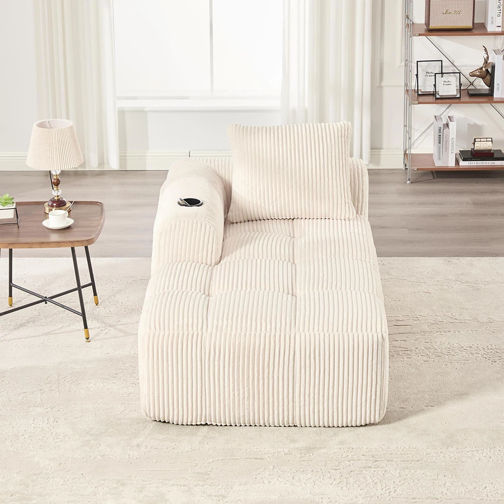 KOMHTOM Cord-Liegesessel, Ohne Montage, Weiches Rückenkissen, Seitliche Aufbewahrungstasche, Integrierter Getränkehalter