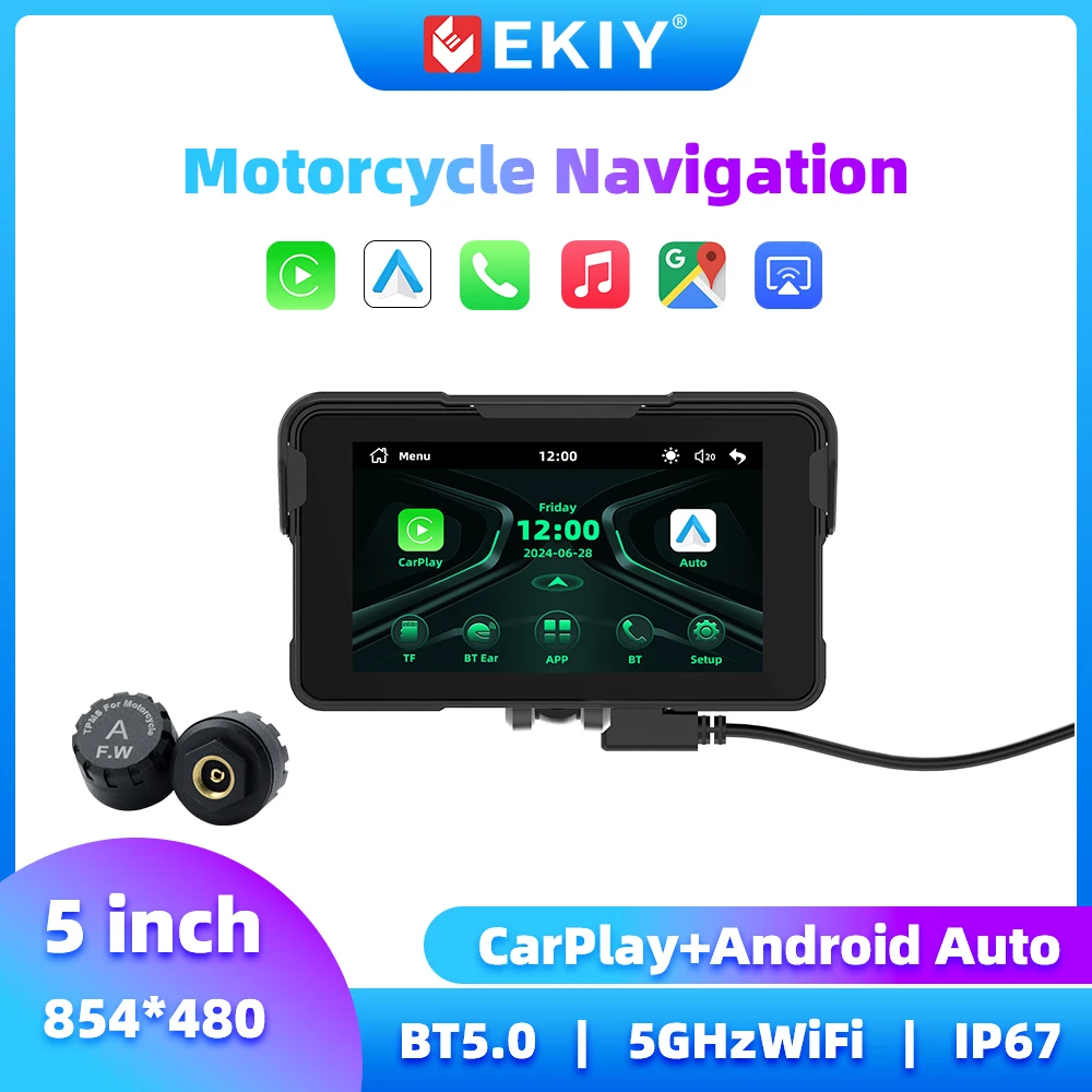 EKIY 5-Zoll-Motorrad-Navigation GPS Motorrad Carplay Wireless Carplay Android Auto Display Monitor Motorrad GPS-Bildschirm