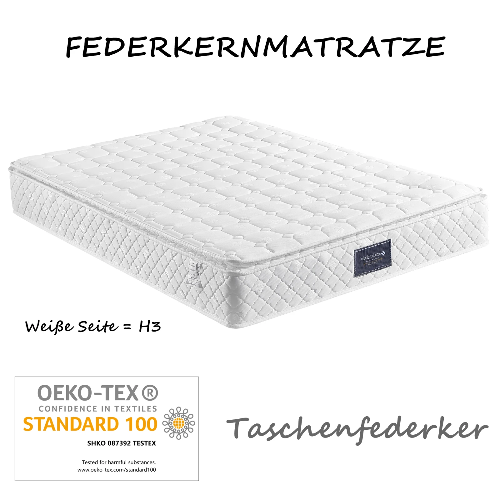 Superaly 90/140/160×200cm Taschenfederkernmatratze, Oberflächenschicht aus Mikrofaser, 100% Öko-Tex-zertifiziert, Härtegrad H3 Image