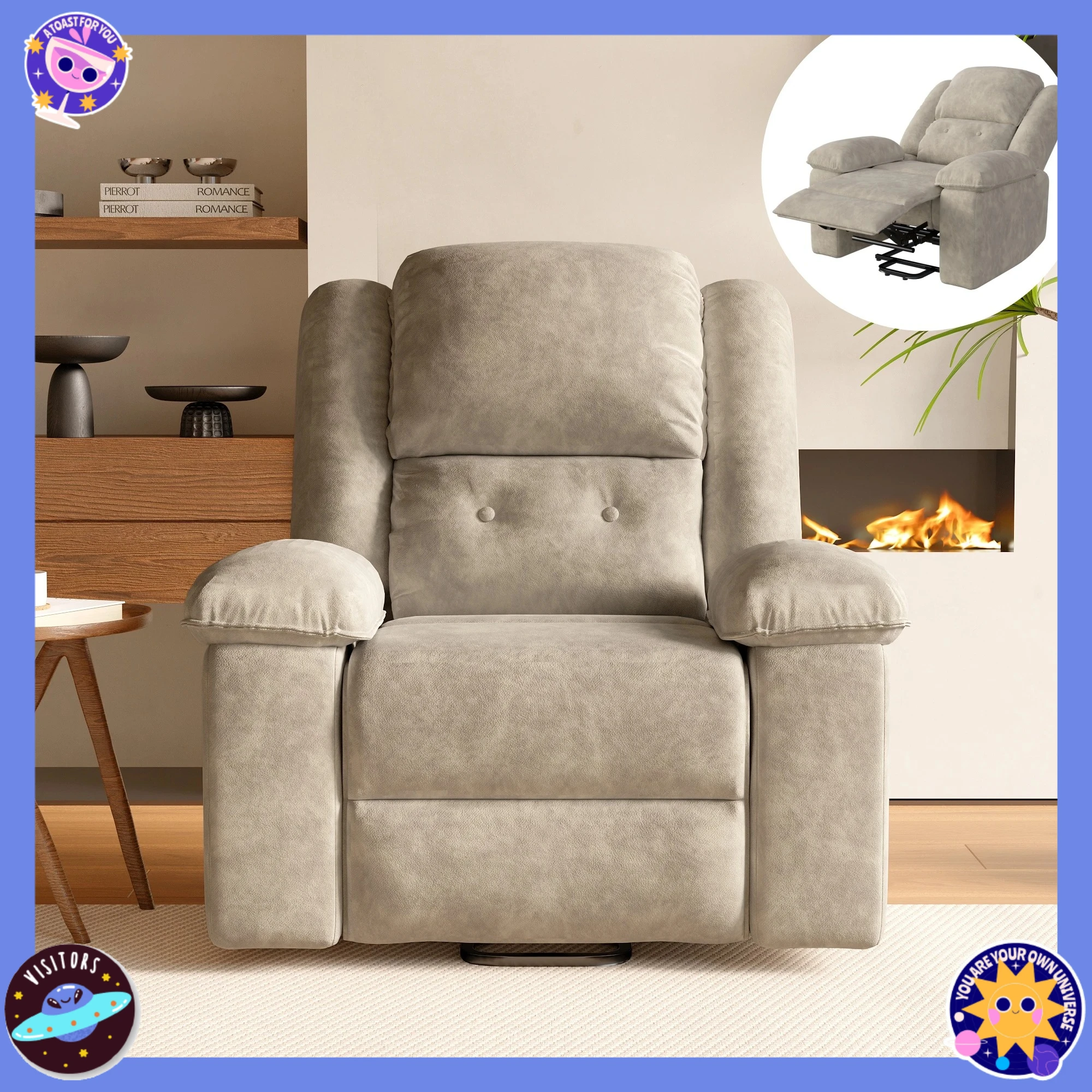 Comanlai Power-Massagesessel, mit 8-Punkt-Massage und Heizfunktion, mit Aufstehhilfe und Kippfunktion, Folienstoff, Braun Image