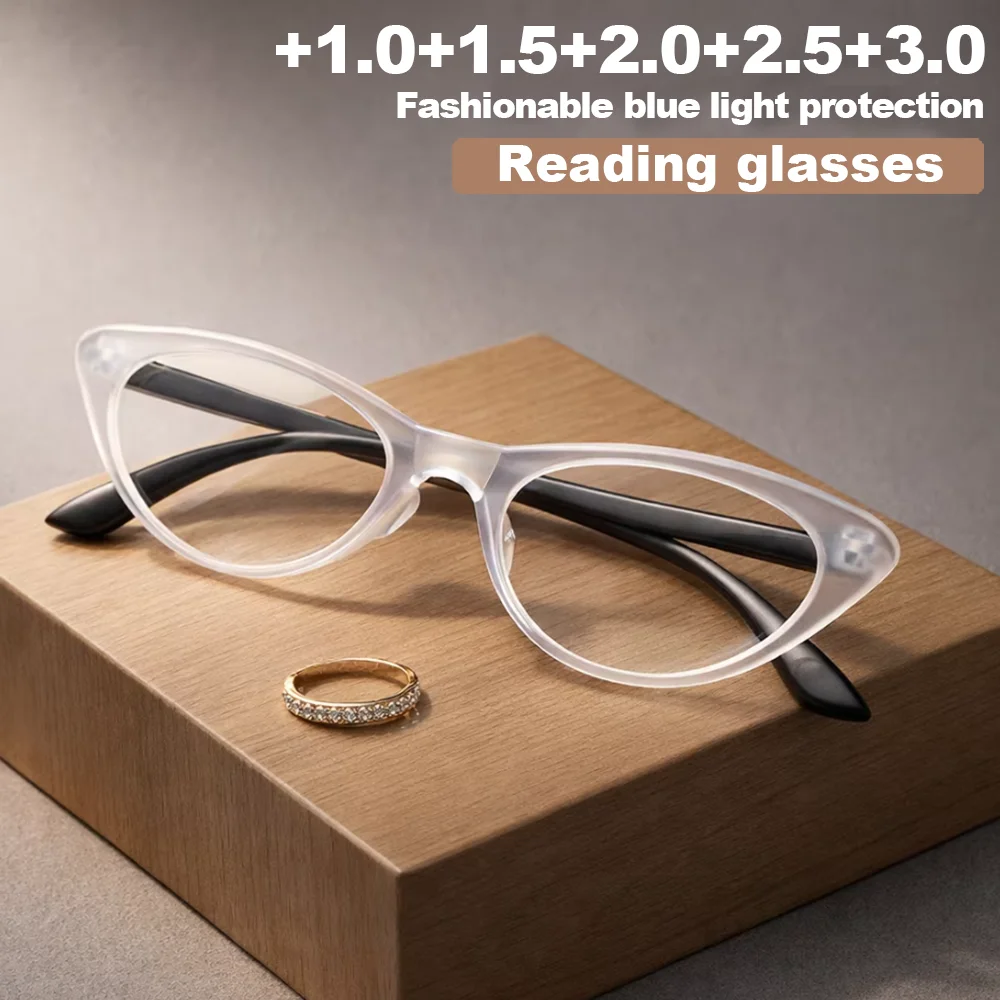 1 Stück Damen Retro Katzenaugen-Lesebrille Anti-Blaulicht Vollrahmen Klare Gläser Presbyopie-Brille mit Federscharnier +1,0-4,0 Image