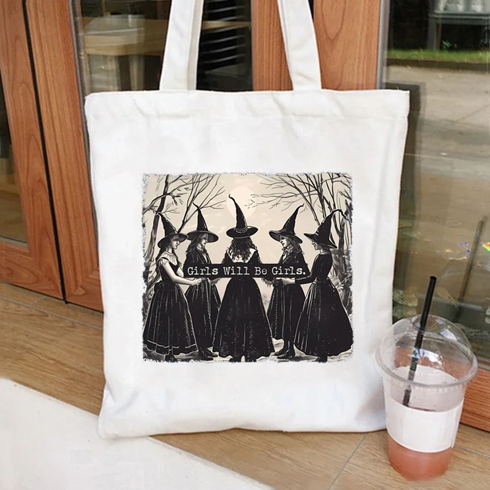 Vintage Mädchen werden Mädchen Hexe Einkaufstasche lustige Hexe Frauen Handtasche Halloween Frauen Vintage Reisetaschen Witchy Vibes Einkaufstasche sein