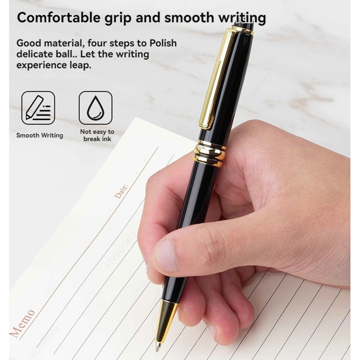 1 Stück/Set Hochwertiger Business-Gelstift, goldener/silberner Kugelschreiber, 0,5 mm schwarze Tinte. Für Schule, Klassenzimmer, Büro, tägliches Schreiben Image