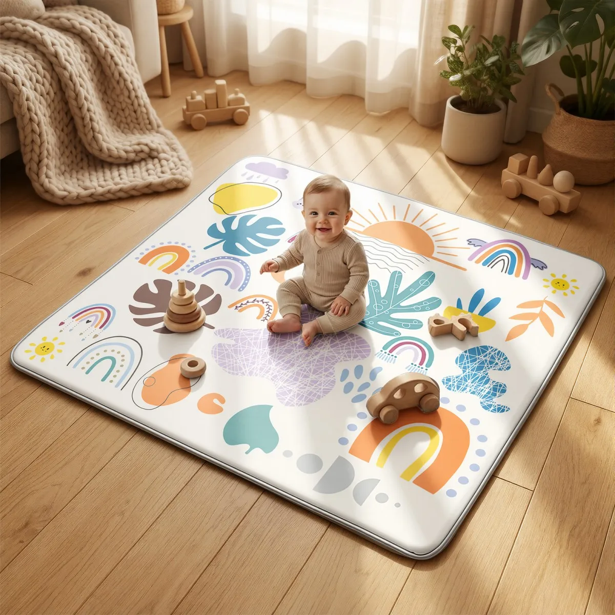 Weiche Baby-Spielmatte – Faltbare, Rutschfeste & Maschinenwaschbare Krabbelmatte für Säuglinge, Kleinkinder-Laufstallmatte für Schlafzimmer und Wohnzimmer