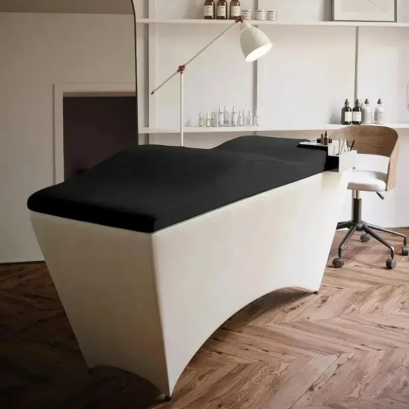 Gebogene Matratze, Wimpernbettaufsatz, Premium-Schaumstoff, Samt, Schönheitssalonmöbel, Massagetisch, modern, Schwarz, 180 x 60 cm Image