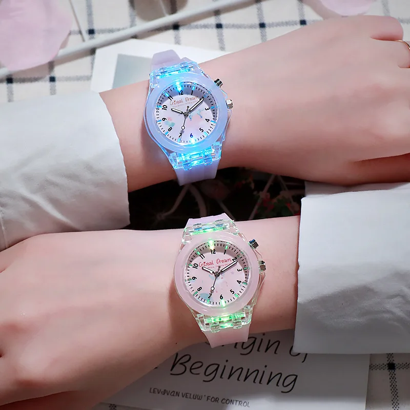 Weiche Silikon Leuchtende Armbanduhr für Kinder Blitzlicht Kinder Quarzuhr Casual Sport Baby Jungen Mädchen Uhr reloj infantil Image