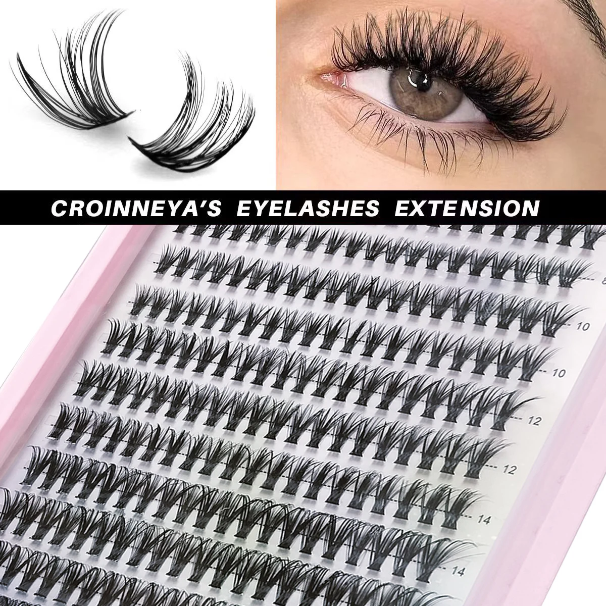 DIY-Cluster-Falsche Wimpern, flauschig, dick, einzelne Wimpern, 10–18 mm, gemischtes Tablett, 12 Reihen Image